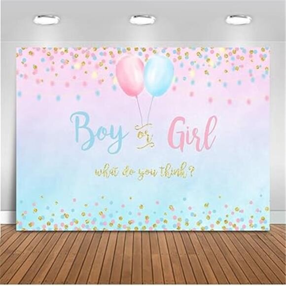Boy or Girl Gender Reveal Decoration, Blue or Pink Dots Balloon Party Backdrop - Picture 7 of 7